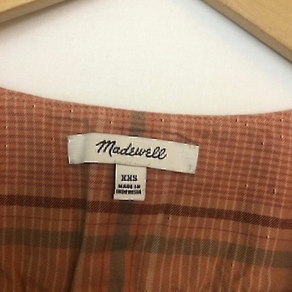 MADEWELL Morningview Tie Sleeve Shirt Orange Red Plaid 3/4 Sleeve 100% Cotton - Picture 4 of 5